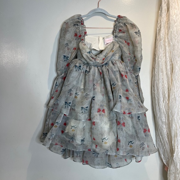 SELKIE The Moonlight Puff Dress In Love Letters Hearts Script Printed S - Picture 7 of 9